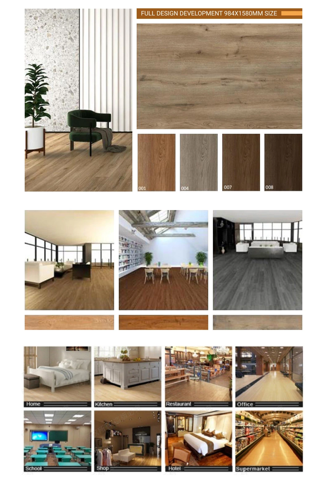 Wooden Waterproof Fireproof Spc Click Vinyl Plank Flooring